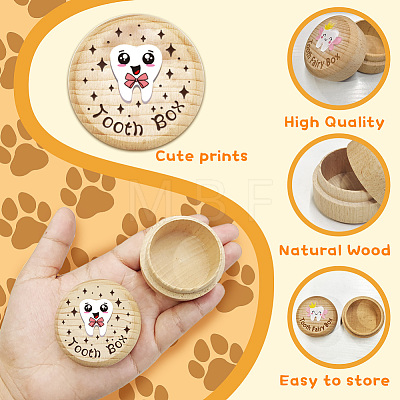 Round Beech Wooden 3D Engraved My First Tooth Box CON-WH0120-004-1