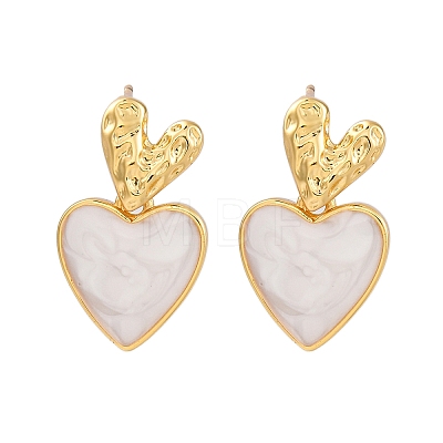 Rack Plating Heart Brass Stud Earrings for Women EJEW-C125-26G-01-1