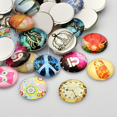 Mixed Pattern Glass Cabochons GGLA-X0001-10mm-1