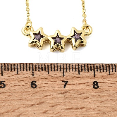 Brass Glass Triple Star Pendant Necklaces KK-CBAB173-03G-07-1
