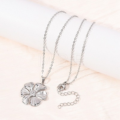 304 Stainless Steel Textured Flower Pendant Necklaces for Women NJEW-C117-01C-P-1