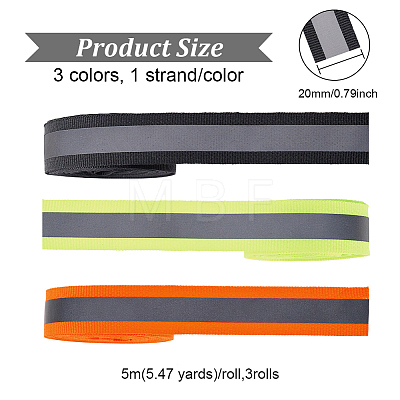 3 Strands 3 Colors Polyester Fluorescent Reflective Ribbon OCOR-FG0001-52-1