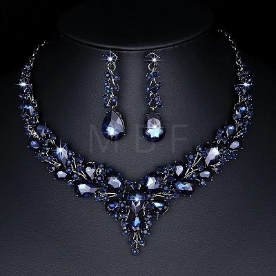 Teardrop Alloy Rhinestone Pendant Necklaces & Stud Dangle Earrings Sets WGA4CA9-11-1