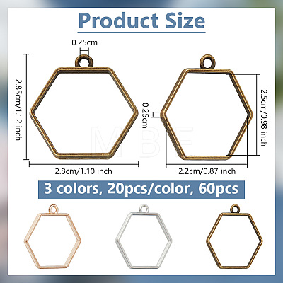 Olycraft 60Pcs 3 Colors Alloy Open Back Bezel Pendants FIND-OC0003-41-1