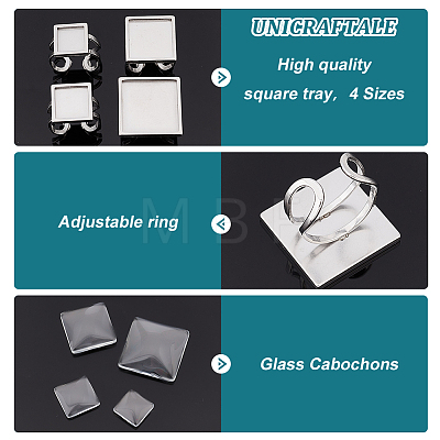 Unicraftale DIY Square Blank Dome Cuff Ring Making Kit STAS-UN0039-94-1