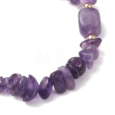 Natural Amethyst Chip & Cuboid Beaded Stretch Bracelets for Women BJEW-JB10808-01-1