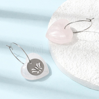 Natural Rose Quartz & 304 Stainless Steel Hoop Earrings for Women EJEW-G475-02P-09-1