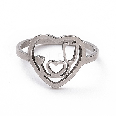 201 Stainless Steel Heart with Word Love You Finger Ring RJEW-J051-11P-1