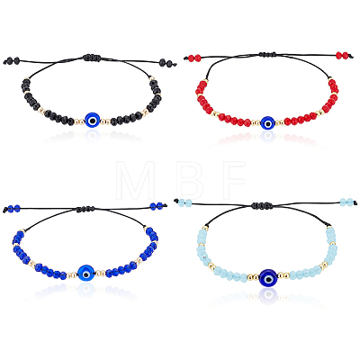 4Pcs 4 Colors Glass & Plastic Evil Eye Braided Bead Bracelets Set BJEW-AN0001-27-1