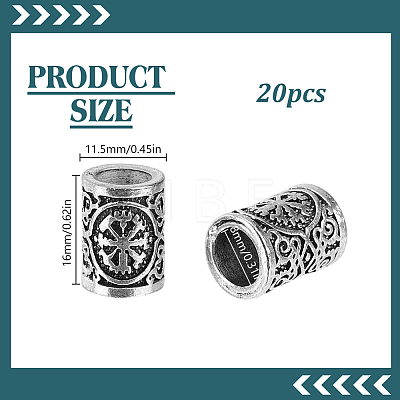 20Pcs Tibetan Style Alloy Viking Runes Large Hole Beads FIND-HY0005-54AS-1