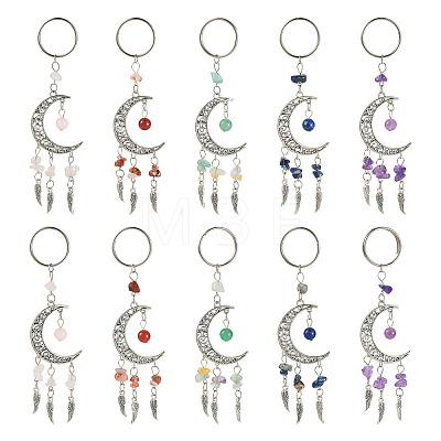 10Pcs Alloy Natural Mixed Stone Keychains KEYC-TAC00056-1
