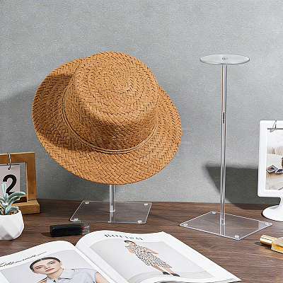 2Pcs 2 Sizes Height Adjustable Acrylic Hat Display Stands ODIS-WH0095-011-1
