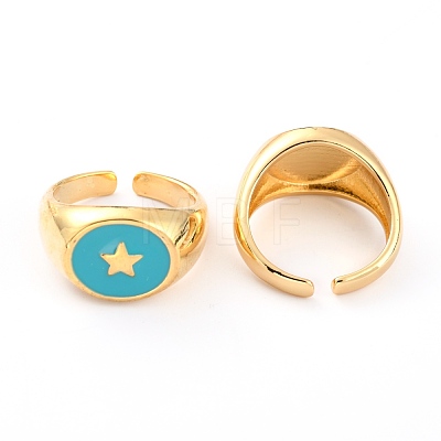 Brass Enamel Cuff Rings RJEW-H543-25G-1