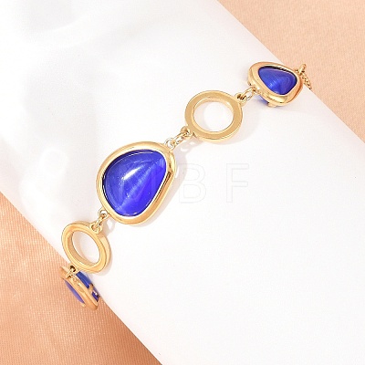 304 Stainless Steel & Glass Imitation Cat Eye Link Bracelets BJEW-D460-11G-1