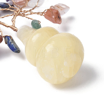 Natural Mixed Gemstone Chips Tree of Life Decorations with Topaz Gourd Base DJEW-P021-A04-1