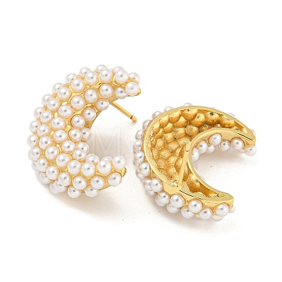 Rack Plating Brass & ABS Plastic Imitation Pearl Stud Earrings EJEW-N055-03B-G-RS-1