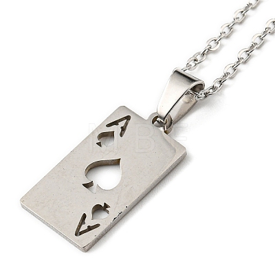 201 Stainless Steel Playing Card Pendant Necklace with Cable Chains NJEW-Q317-25P-1
