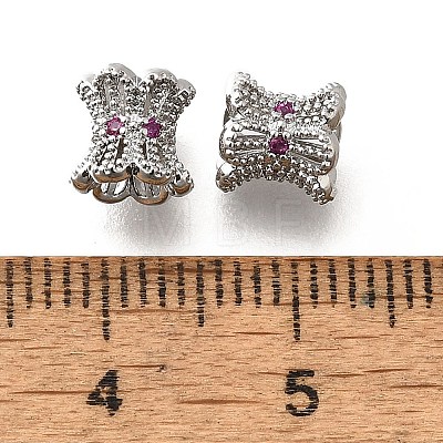 Brass Micro Pave Magenta Cubic Zirconia Beads KK-M318-24P-01-1