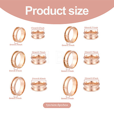 6Pcs 6 Size 201 Stainless Steel Grooved Finger Ring Settings FIND-YS0001-11-1