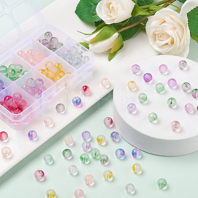 176Pcs 8 Colors Frosted Spray Painted Glass Beads GLAA-YW0001-38-1