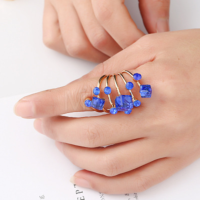 Cube & Flat Round Alloy Rhinestone Finger Rings FS-WG5656B-03-1