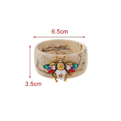 304 Stainless Steel Pave Cubic Zirconia Bee Resin Bangles for Women WG5E3EC-01-1