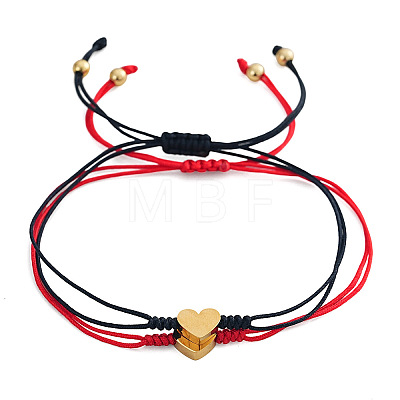 2Pcs Heart 304 Stainless Steel Bead Braided Bead Bracelets LR5598-3-1
