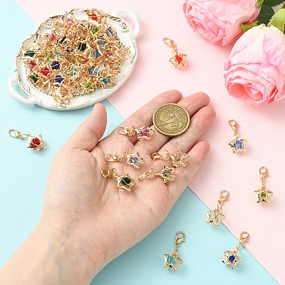 45Pcs 9 Colors Iron Rhinestone Pendant Decorations HJEW-YW00500-1