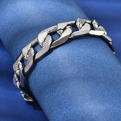 201 Stainless Steel Cuban Link Chains Bracelets for Women Men STAS-T077-19A-04P-1