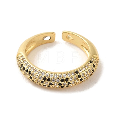 Flower Brass Micro Pave Clear Cubic Zirconia Cuff Rings for Women RJEW-G311-02D-G-1