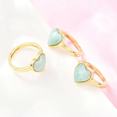 Natural Amazonite Finger Rings with Brass Findings G-H353-03G-03-1