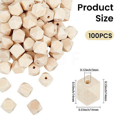 100Pcs Unfinished Wood Faceted Cube Beads WOOD-PA0001-75B-1