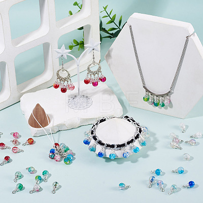 70Pcs 7 Colors Crackle Glass Pendants PALLOY-TADJ00019-1