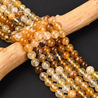 Natural Yellow Hematoid Quartz Round Beads Strands G-F266-09-8mm-1
