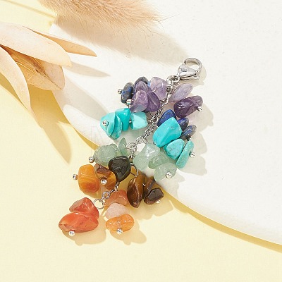 Chakra Natural & Synthetic Mixed Gemstone Chip Beaded Pendant Decorations HJEW-JM01235-02-1