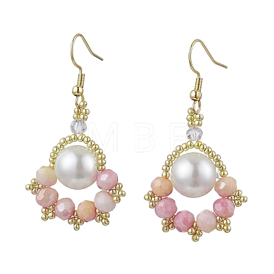 Paw Print Imitation Pearl & Glass Seed Beads Dangle Earrings EJEW-MZ00386-01-1