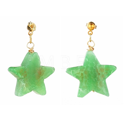 Natural Agate Star Dangle Stud Earrings EJEW-JE04420-02-1