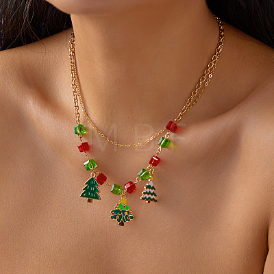 Christmas Alloy Enamel & Rhinestone & Glass Pendant Bib Necklaces FS-WGCF3BB-01-1