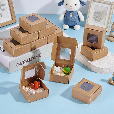 30Pcs Foldable Square Paper Storage Gift Boxes with Visible Window CON-PH0003-62A-1