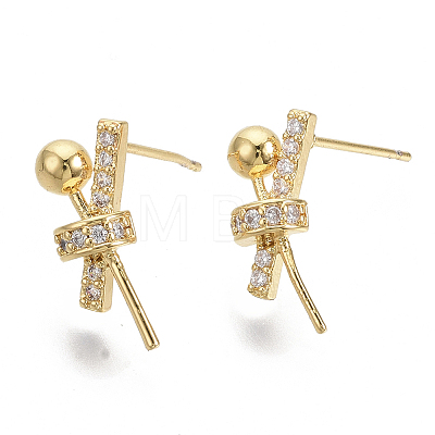 Brass Micro Pave Clear Cubic Zirconia Stud Earring Findings KK-N230-07-NF-1