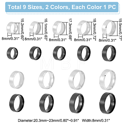 Unicraftale 18Pcs 18 Style 201 Stainless Steel Plain Band Ring for Women RJEW-UN0002-49-1