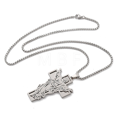 304 Stainless Steel Religion Pendant Necklaces NJEW-Z058-04P-1