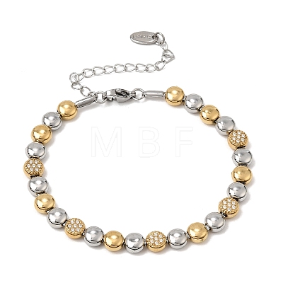 Duo Tone 304 Stainless Steel Micro Pave Clear Cubic Zirconia Beaded Bracelets SA-CBAB122-02A-1
