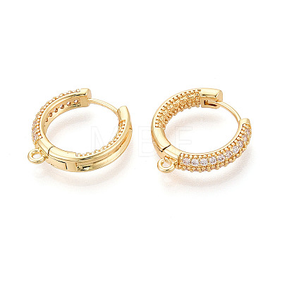Brass Micro Pave Clear Cubic Zirconia Hoop Earring Findings KK-N276-20G-1
