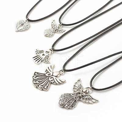 Alloy Fairy Pendant Necklace with Imitation Leather Cord for Women NJEW-JN03862-1