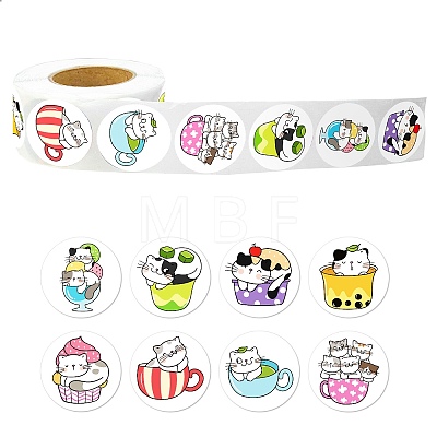 Round Paper Cat in Cup Cartoon Sticker Rolls PW-WG36611-01-1