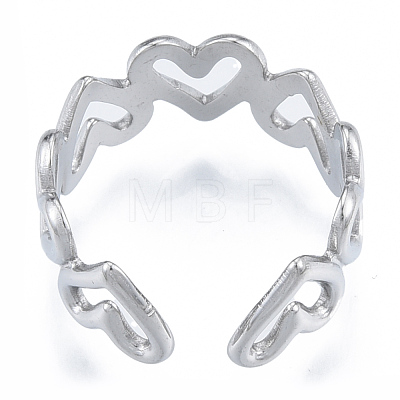 Non-Tarnish 304 Stainless Steel Hollow Heart Cuff Rings RJEW-N038-124P-1