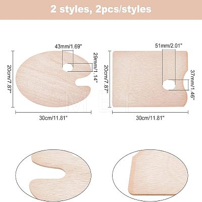 CHGCRAFT 4Pcs 2 Styles Wooden Color Palette WOOD-CA0001-21-1