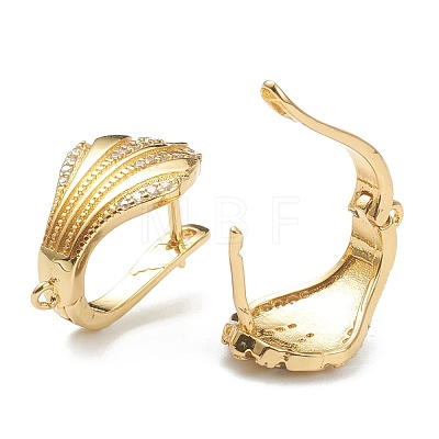 Shell Shape Brass Micro Pave Clear Cubic Zirconia Hoop Earring Findings with Latch Back Closure EJEW-A058-24-1