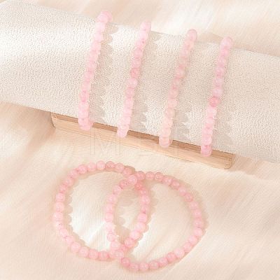 Natural Rose Quartz Bead Stretch Bracelets BJEW-K212-A-045-1